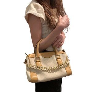 Gucci Tan and Cream Satchel with Gold Chain